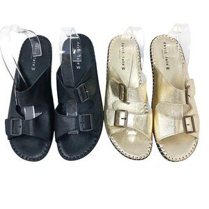 David Tate 2 Pair SOL Leather Sandals Size 13 Black Gold Made In Italy